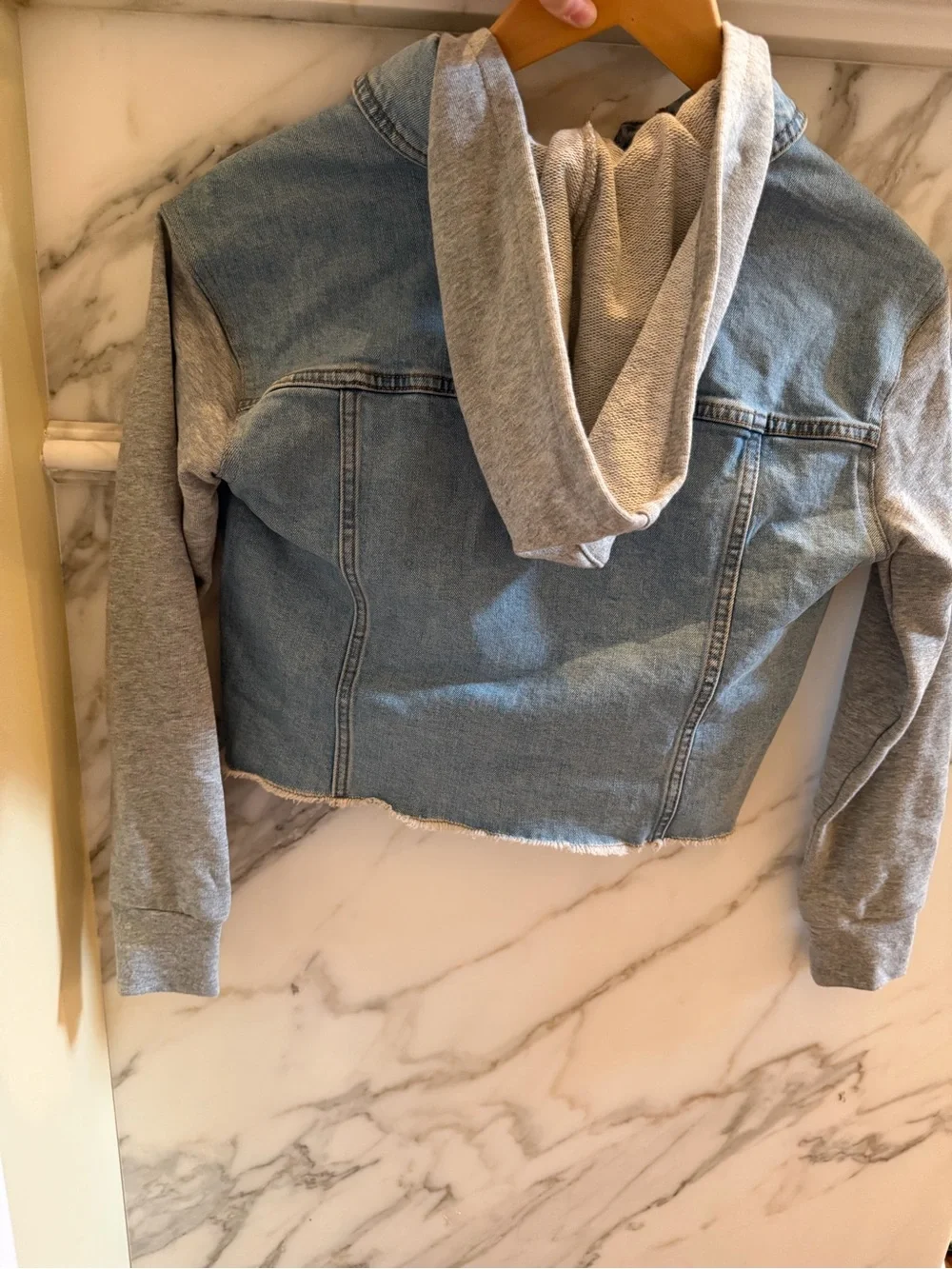 Treasure & Bond Light Blue Denim Jacket with Grey Hood